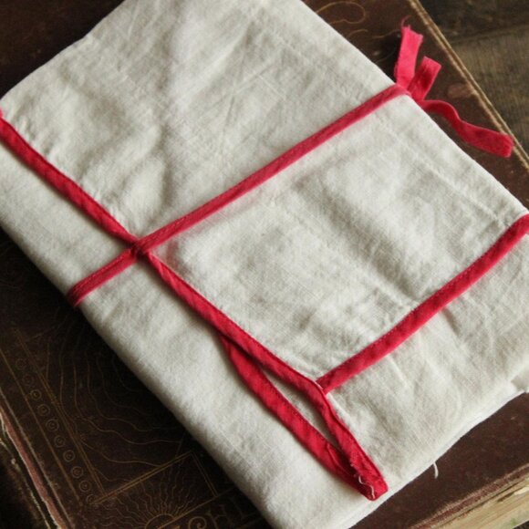 Vintage 1950s Silverware Holder, White And Red Fork Pocket, Kitchen Linens - Picture 5 of 13